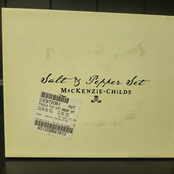 MacKenzie-Childs, Ltd Aurora New York  Freckle Fish Salt and Pepper Set with Box - Picture 2 of 6